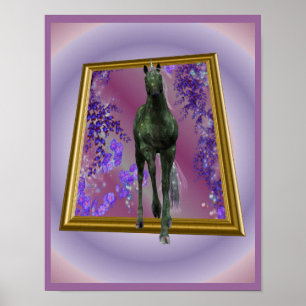 Schwarzes Einhornpferd aus der Fantasie der Grenze Poster