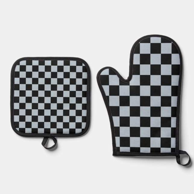Schwarzes Eis kariert Ofenhandschuh & Topflappen-Set (Vorderseite)