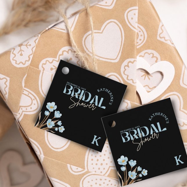 Schwarzes Elegantes blaues Wasser Brautparty Geschenkanhänger (Von Creator hochgeladen)