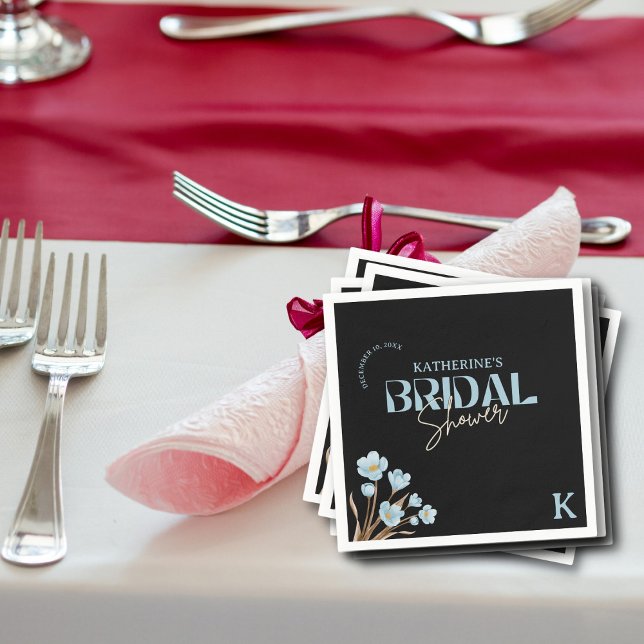 Schwarzes Elegantes blaues Wasser Brautparty Serviette (Von Creator hochgeladen)