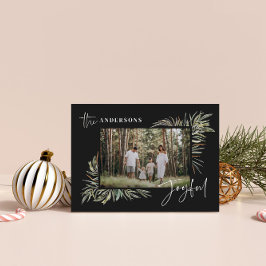 Schwarzes, elegantes botanisches Foto Feiertagskarte