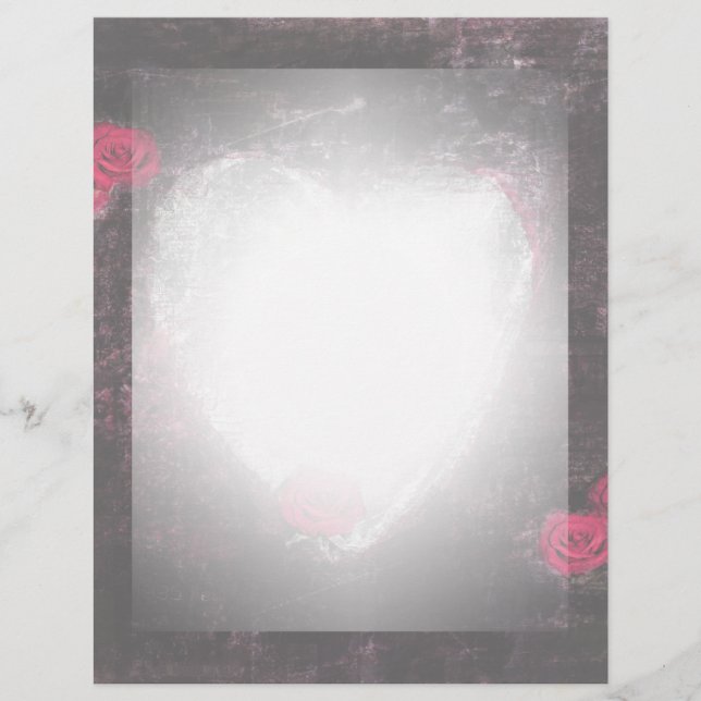 Schwarzes elegantes Herz & Rose Briefkopf (Vorderseite)