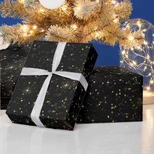 Schwarzes Elegantes Himmelssterniges Goldene Stern Geschenkpapier