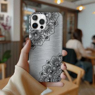 Schwarzes elegantes Mandala mit silbernem metallis Case-Mate iPhone Hülle