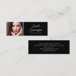 Schwarzes Elegantes Minimal-Foto-Make-up Mini Visitenkarte