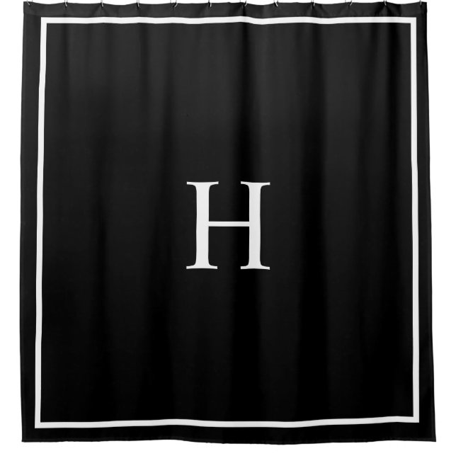 Schwarzes Elegantes Modernes Monogramm Duschvorhang (Vorderseite)