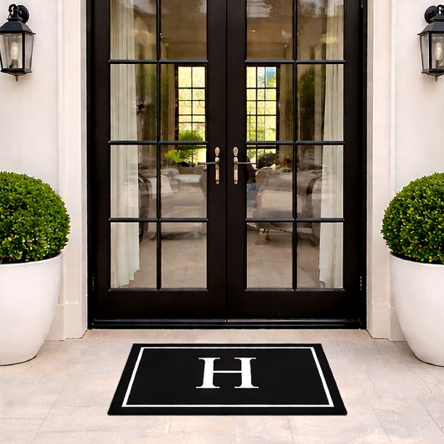 Schwarzes Elegantes Modernes Monogramm Fußmatte (Von Creator hochgeladen)