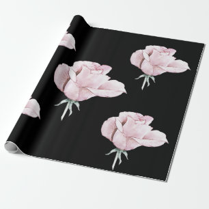 Schwarzes, elegantes, rosafarbenes Watercolor-Rose Geschenkpapier