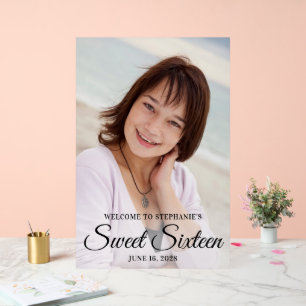 Schwarzes elegantes Skript Sweet Sixteen Foto Acrylschild