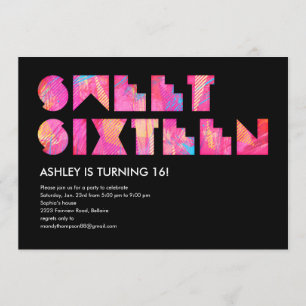 Schwarzes elektrisches Glühen Sweet 16 Einladungen