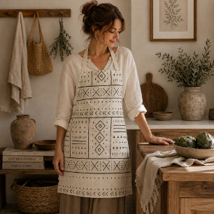 Schwarzes Elfenbein-Tribal-Geometrisches Muster Schürze