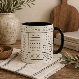 Schwarzes Elfenbein-Tribal-Geometrisches Muster    Tasse