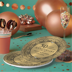 Schwarzes Elster & Gold 50. Hochzeitstag Pappteller