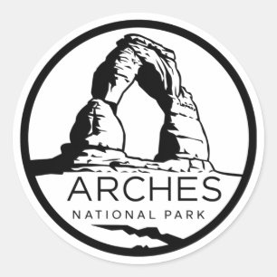 Schwarzes Emblem des Nationalparks Arches Runder Aufkleber