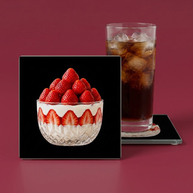 Schwarzes Erdbeerdessert Glasuntersetzer (Von Creator hochgeladen)