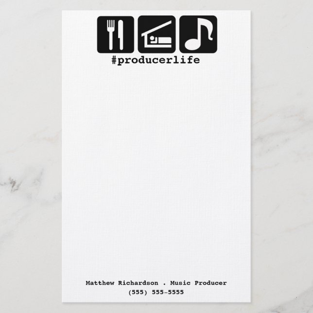 Schwarzes essen Schlaf-Musik-Ikonen Briefpapier (Vorderseite)