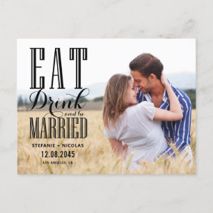 Schwarzes Essen Trinken und Hochzeit Foto Save the Einladungspostkarte