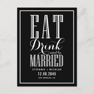 Schwarzes Essen, Trinken und Save the Date Verheir Ankündigungspostkarte