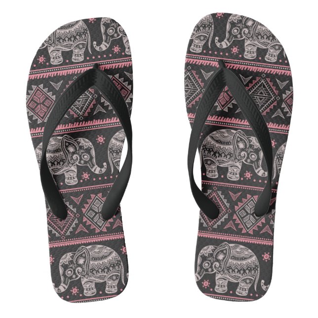Schwarzes ethnisches Elefant-Muster Flip Flops (Fußbett)