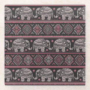 Schwarzes ethnisches Elefant-Muster Glasuntersetzer