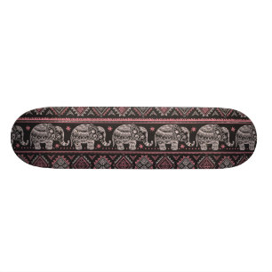 Schwarzes ethnisches Elefant-Muster Skateboard