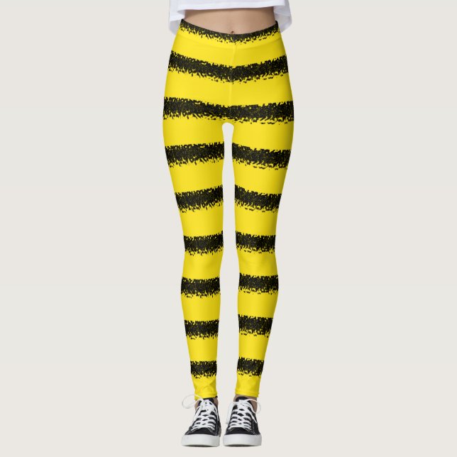 Schwarzes, färben Biene-Inspirierte Streifen gelb Leggings (Vorderseite)