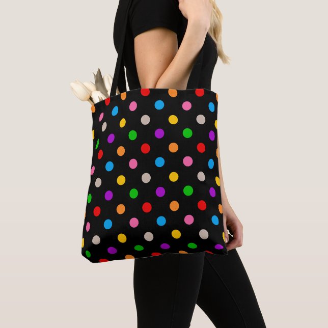 Schwarzes farbenfrohes Regenbogen-Punkte-Design  (Von Nahem)