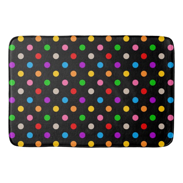 Schwarzes farbenfrohes Regenbogen-Punkte-Design  Badematte (Vorderseite)