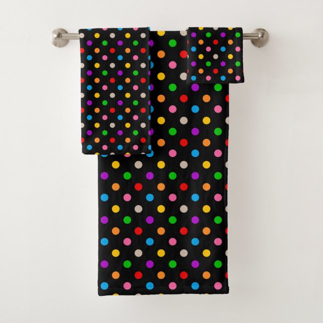 Schwarzes farbenfrohes Regenbogen-Punkte-Design  Badhandtuch Set (Insitu)