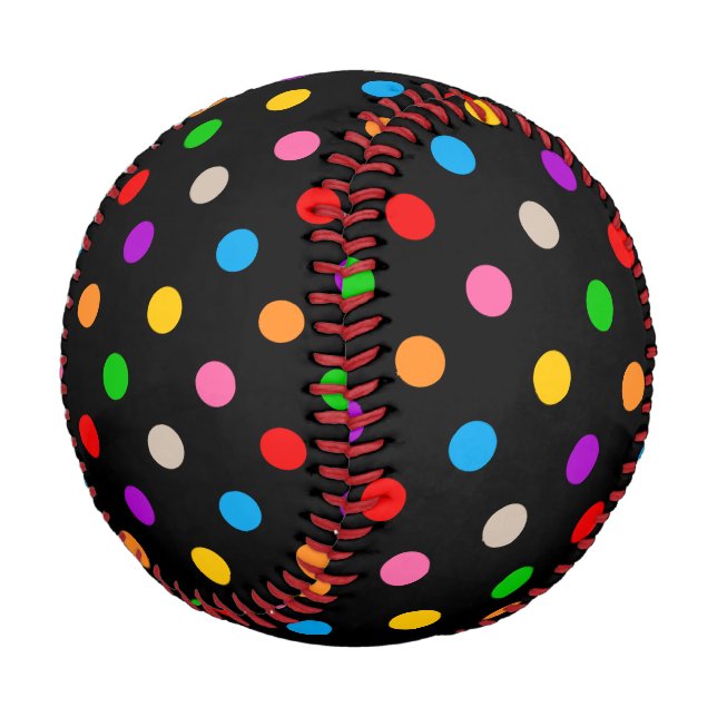 Schwarzes farbenfrohes Regenbogen-Punkte-Design  Baseball (Schrägansicht)