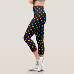 Schwarzes farbenfrohes Regenbogen-Punkte-Design Capri Leggings