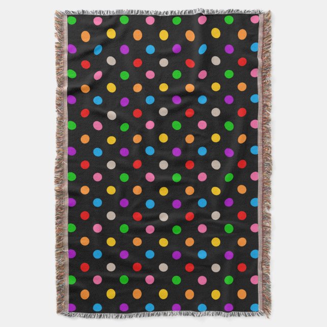 Schwarzes farbenfrohes Regenbogen-Punkte-Design  Decke (Vorderseite Vertikal)