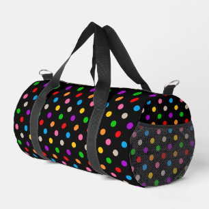 Schwarzes farbenfrohes Regenbogen-Punkte-Design Duffle Bag