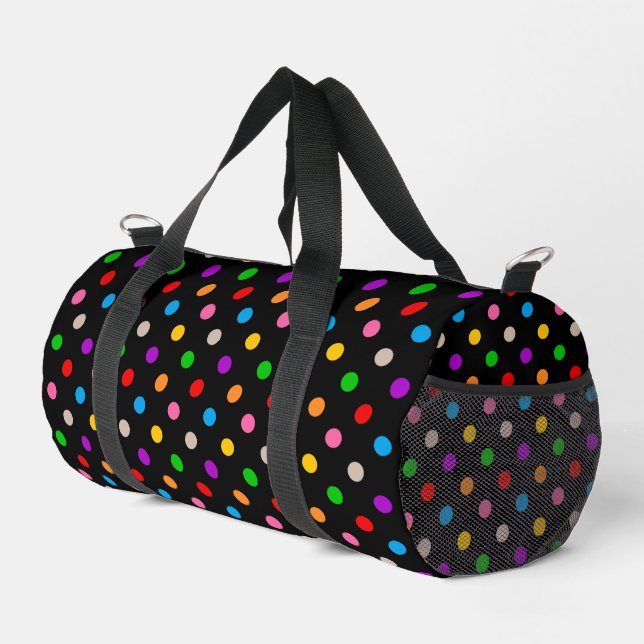 Schwarzes farbenfrohes Regenbogen-Punkte-Design  Duffle Bag (Rechte Ecke)