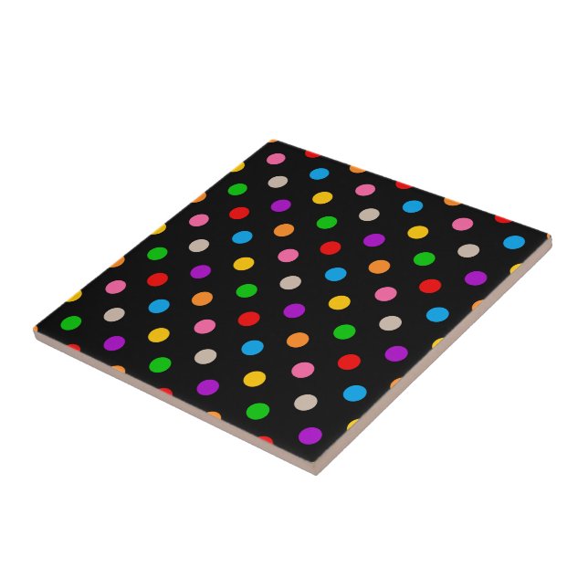 Schwarzes farbenfrohes Regenbogen-Punkte-Design  Fliese (Seite)