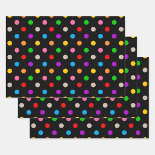 Schwarzes farbenfrohes Regenbogen-Punkte-Design Geschenkpapier Set