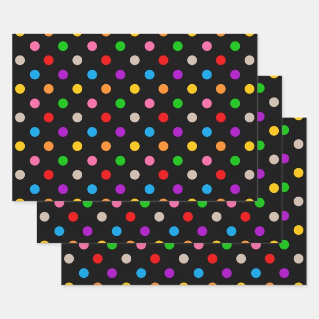 Schwarzes farbenfrohes Regenbogen-Punkte-Design  Geschenkpapier Set (Set)