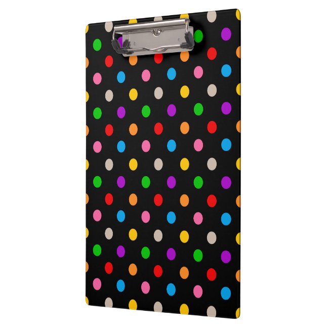 Schwarzes farbenfrohes Regenbogen-Punkte-Design  Klemmbrett (Links)