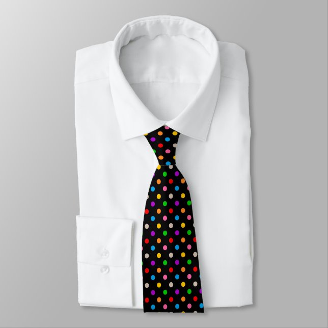 Schwarzes farbenfrohes Regenbogen-Punkte-Design  Krawatte (Gebunden)