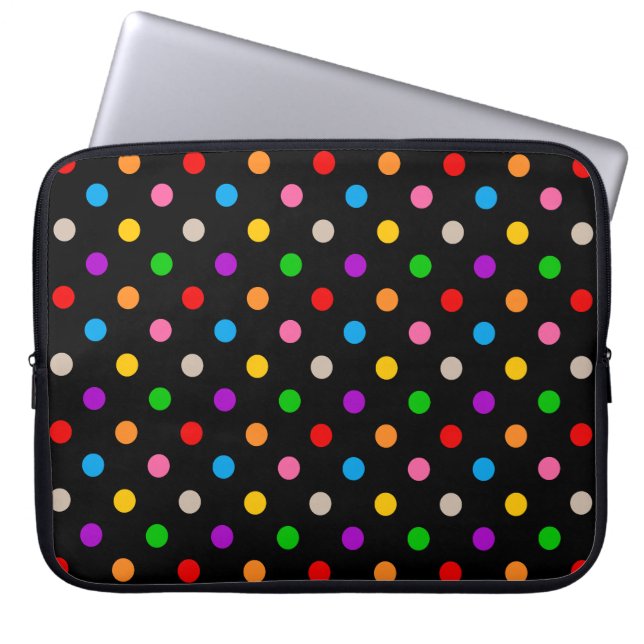 Schwarzes farbenfrohes Regenbogen-Punkte-Design  Laptopschutzhülle (Vorderseite)