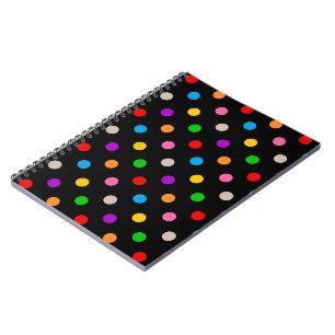 Schwarzes farbenfrohes Regenbogen-Punkte-Design Notizblock