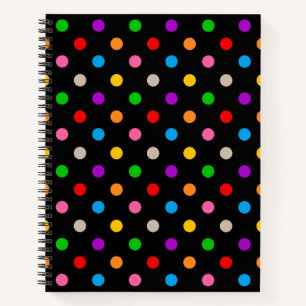 Schwarzes farbenfrohes Regenbogen-Punkte-Design Notizbuch