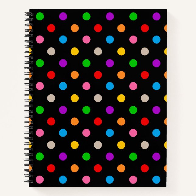 Schwarzes farbenfrohes Regenbogen-Punkte-Design  Notizbuch (Vorderseite)