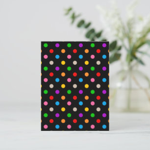 Schwarzes farbenfrohes Regenbogen-Punkte-Design Postkarte