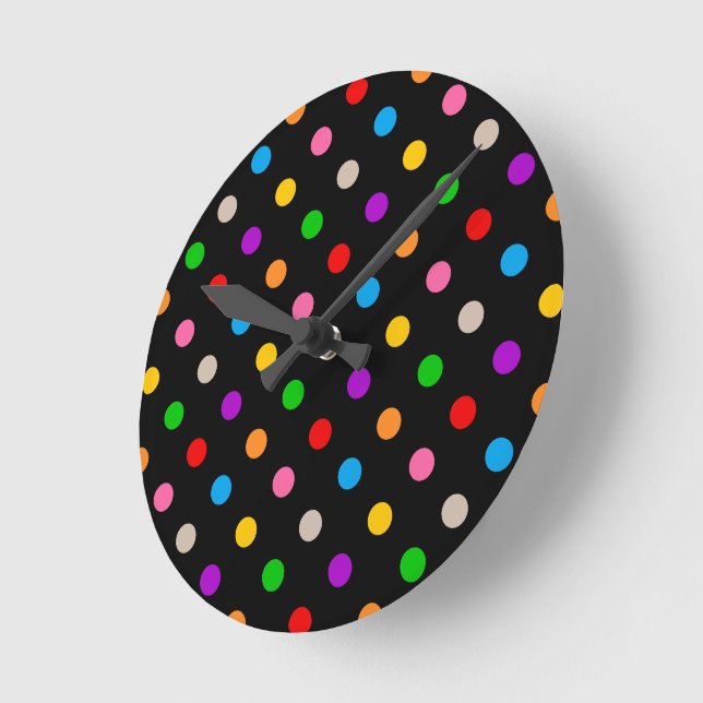 Schwarzes farbenfrohes Regenbogen-Punkte-Design  Runde Wanduhr (Winkel)