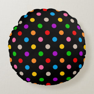 Schwarzes farbenfrohes Regenbogen-Punkte-Design Rundes Kissen