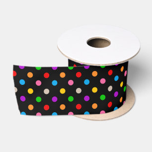 Schwarzes farbenfrohes Regenbogen-Punkte-Design Satinband