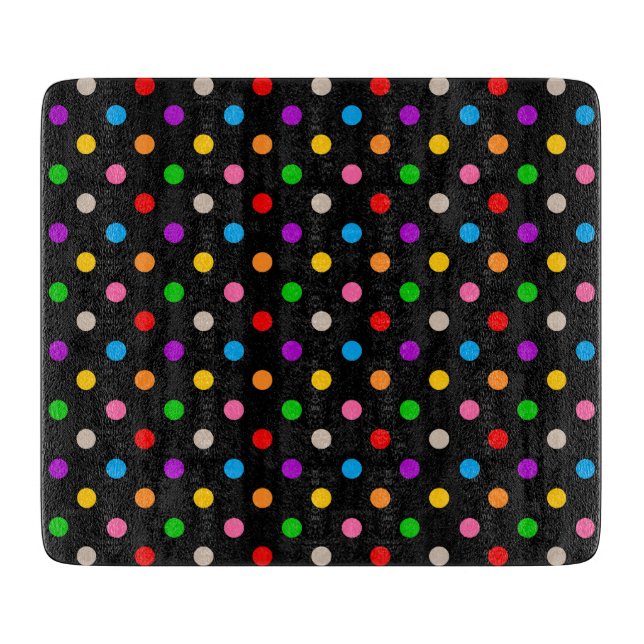 Schwarzes farbenfrohes Regenbogen-Punkte-Design  Schneidebrett (Vorderseite)