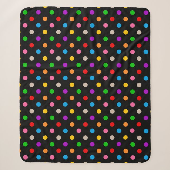 Schwarzes farbenfrohes Regenbogen-Punkte-Design  Sherpadecke (Vorderseite)
