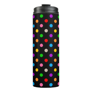 Schwarzes farbenfrohes Regenbogen-Punkte-Design Thermosbecher